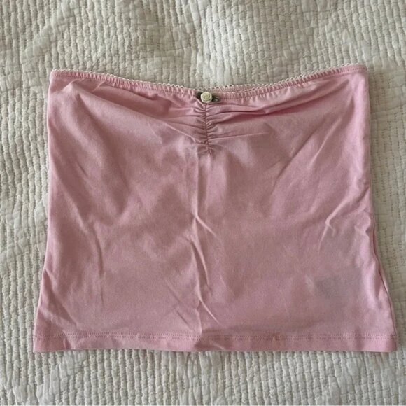 NEW H&M Pink Strapless Tube Top Picot Lace Rosette Coquette Feminine Girly Small - Picture 1 of 4